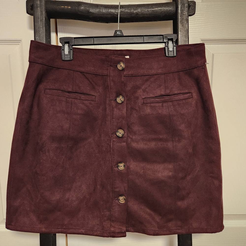 Maurices Deep Burgundy Button-Up Mini Skirt